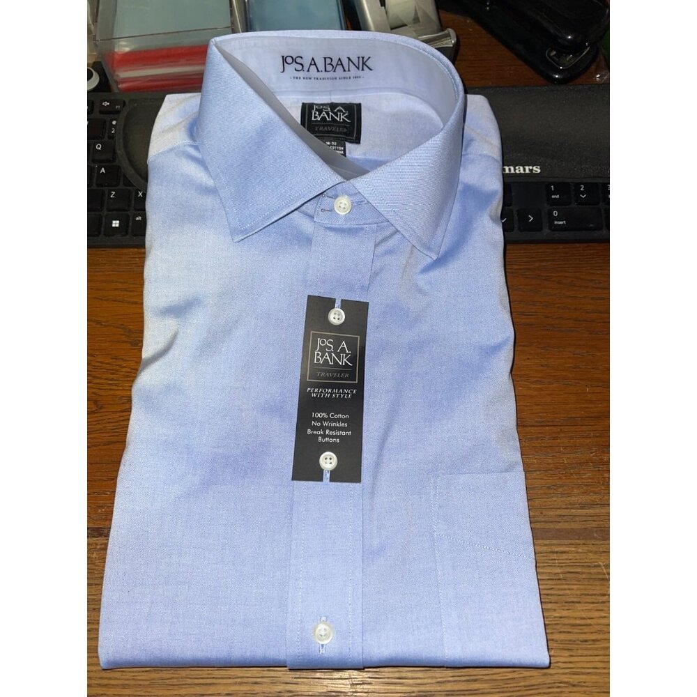JOS A. BANK Traveler Men's Blue Button Up Shirt 16-32 NWT